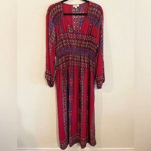 Umgee Women’s Maci Dress Large Red Blue Floral Bohemian Contemporary Cottagecore